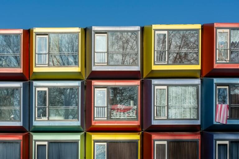 colorful modular apartment building facade