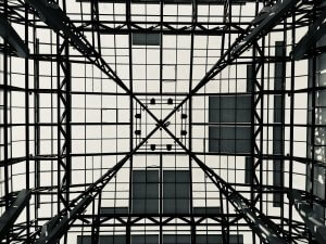 modern steel and glass architectural ceiling pattern