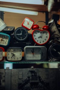 display of alarm clocks